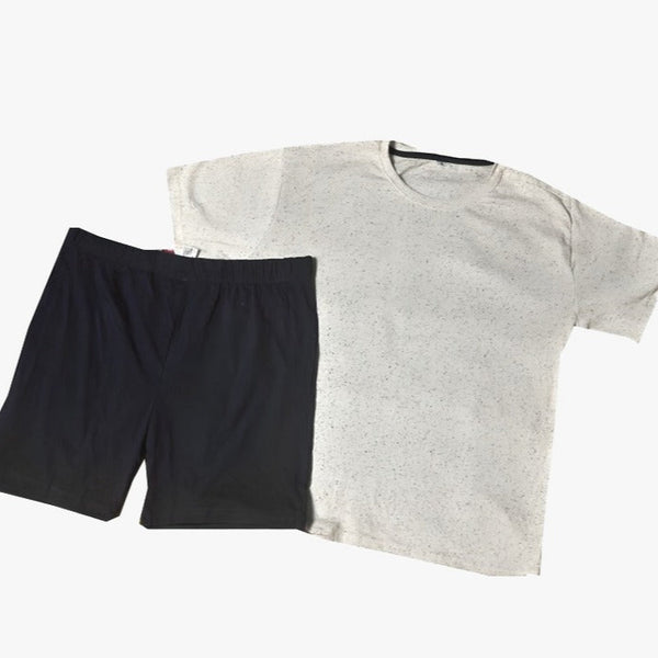 Essential Off White T-Shirt & Blue Shorts Set – Casual Comfort & Style